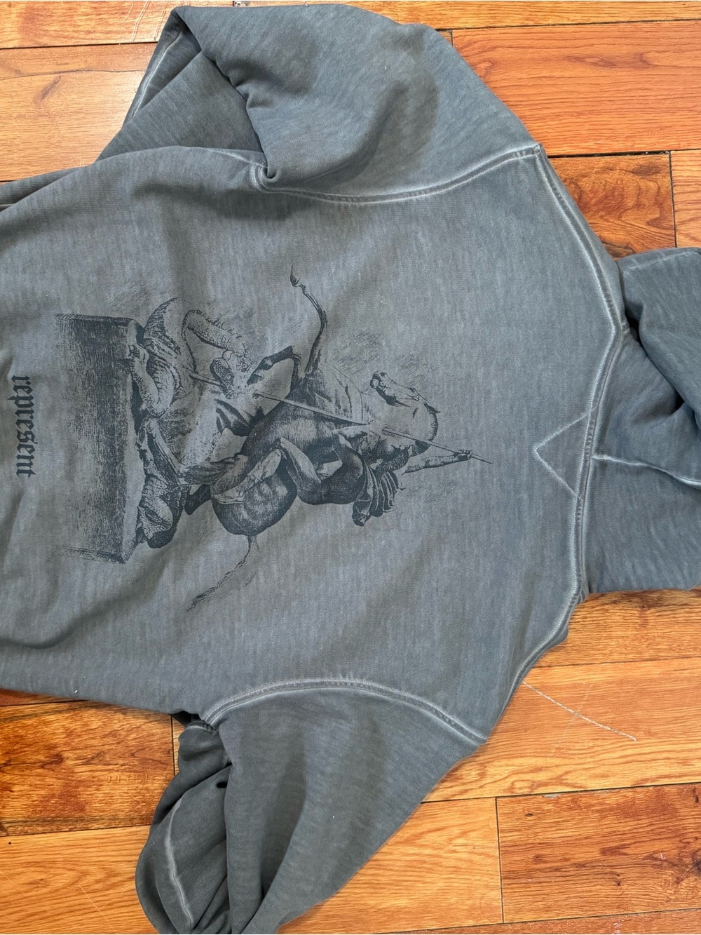 Men's Gray Graphic Hoodie - Vintage-Style Print - Picture 1 of 3